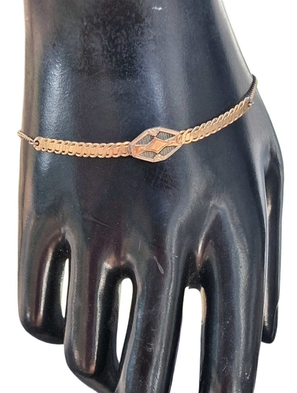 Vintage Gold Tone Art Deco Diamond Focal S-Link Chain Bracelet